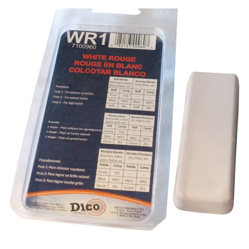 Dico 7100960(WR1) Buffing Compound, 1/2 in Thick, White Rouge, White