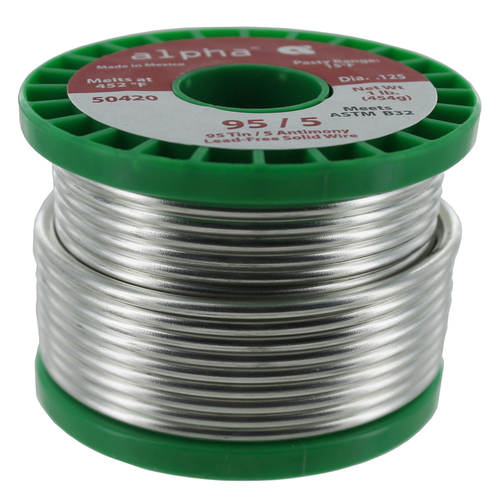 Alpha Fry PH50420 Solid Wire Solder 16 oz Lead-Free 0.125" D Tin/Antimony 95/5