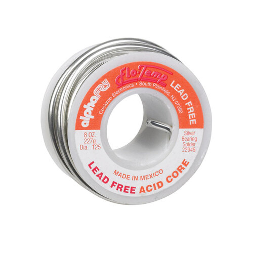 Alpha Fry 22945 Acid Core Wire Solder 8 oz Lead-Free 0.125" D Silver Bearing