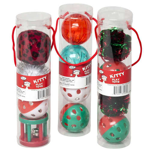 Regent 67023P Pet Toy Assorted Christmas Balls with Bells Assorted