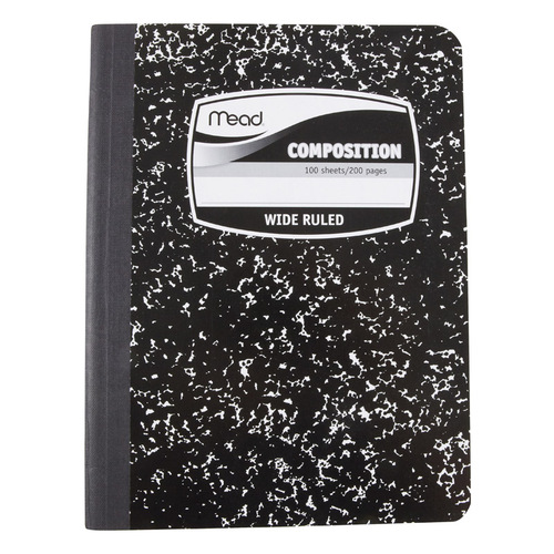 Composition Book 7-1/2" W X 9-3/4" L Wide Ruled Stitched Black