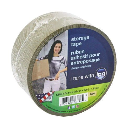 Packaging Tape, 54.6 yd L, 1.88 in W, Polypropylene Backing, Tan