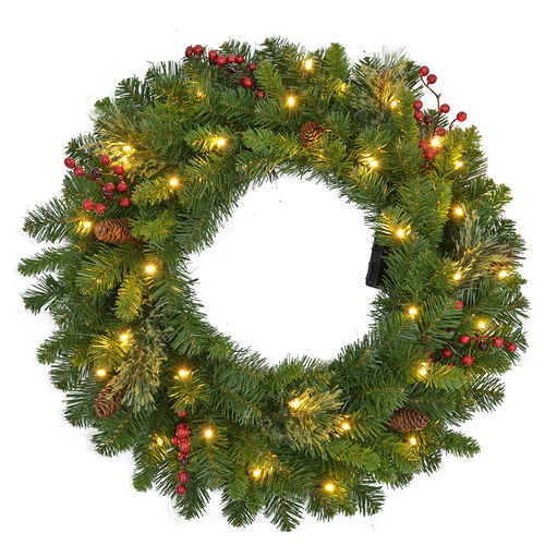 Mixed Cedar Pine Wreath Home 26" D LED Prelit Decorated