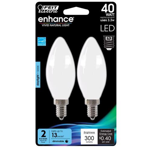 Filament LED Bulb Enhance B10 E12 (Candelabra) Daylight 40 W Frosted Pair