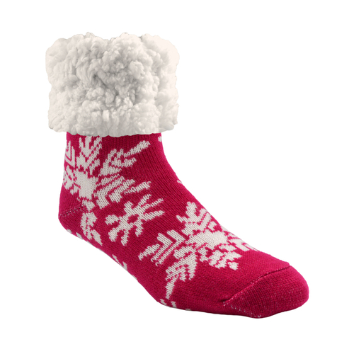 Pudus SF-RSB-C Slipper Socks Unisex Classic Snowflake Raspberry One Size Fits Most Red Red
