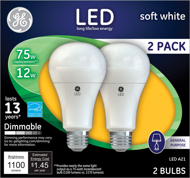 GE Lighting 65943 LED Bulb A21 E26 (Medium) Soft White 75 W Frosted Pair