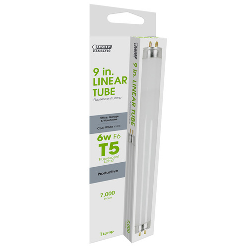 Feit Electric F6T5/CW/RP Fluorescent Bulb 6 W T5 0.63" D X 9" L Cool White Linear 4100 K Frosted
