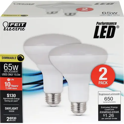 LED Bulb BR30 E26 (Medium) Daylight 65 Watt Equivalence White Pair