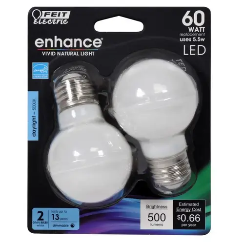 Filament LED Bulb Enhance G16.5 E26 (Medium) Daylight 60 W Frosted Pair