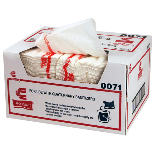CHICOPEE 0071 Chicopee Chix 13" X 21" Pro-Quat Foodservice, White With Red Print, Medium-Heavy Duty Towel With Microban, 1 Piece