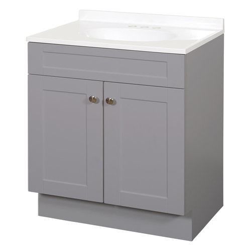 Zenna Home SBC36GY 2-Door Shaker Vanity with Top, Wood, Cool Gray, Cultured Marble Sink, White Sink