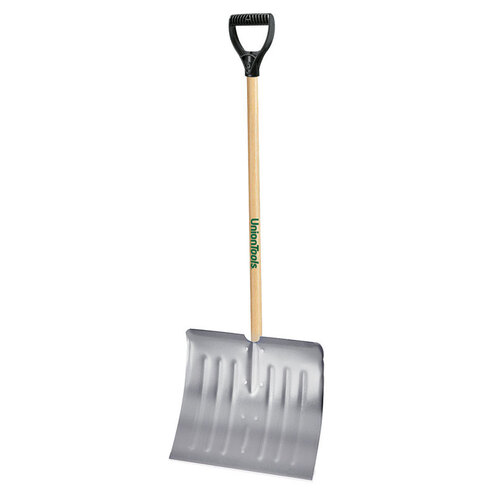 Snow Shovel, 18 in W Blade, 14-1/2 in L Blade, Aluminum Blade, Wood Handle, 51 in OAL