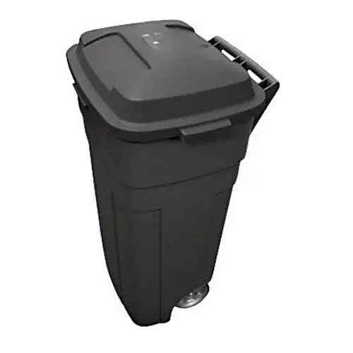 Garbage Can Roughneck 34 gal Black Plastic Wheeled Lid Included Black