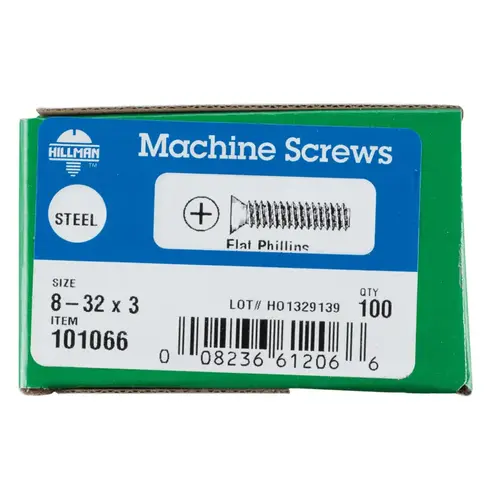 Machine Screws No. 8-32 S X 3" L Phillips Flat Head Zinc-Plated Steel Zinc-Plated