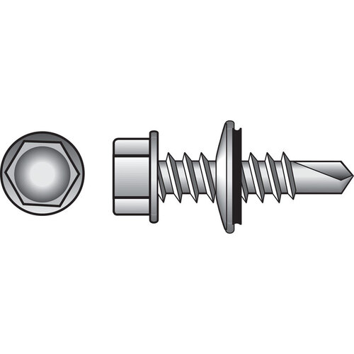 Self- Drilling Screws No. 12-14 S X 1-1/2" L Hex Hex Washer Head Zinc-Plated