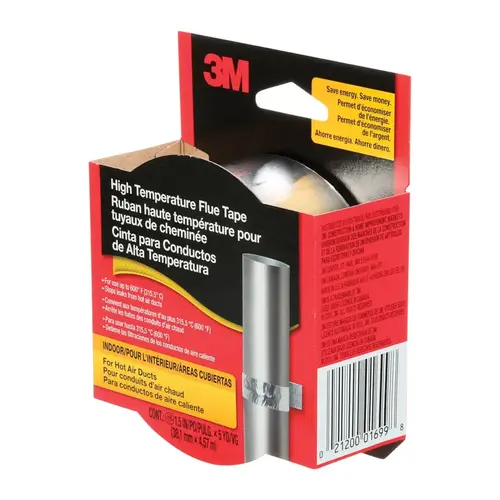 3M 2113NA Flue Tape, 15 ft L, 1-1/2 in W, Foil Backing, Silver