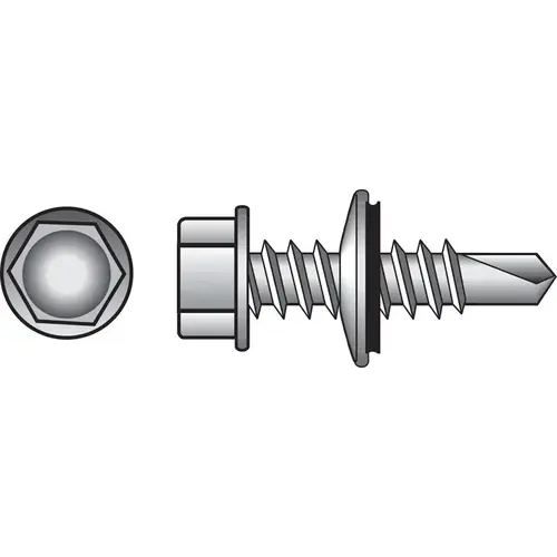 Self- Drilling Screws 1/4 Sizes X 1-1/2" L Hex Hex Washer Head Zinc-Plated