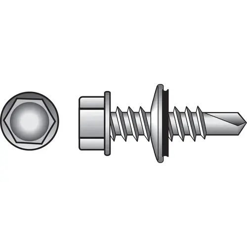 Self- Drilling Screws 1/4 Sizes S X 1" L Hex Hex Washer Head Zinc-Plated