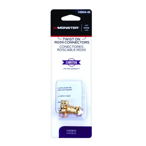 Coaxial Connector Just Hook It Up Twist-On RG59 Gold Pair