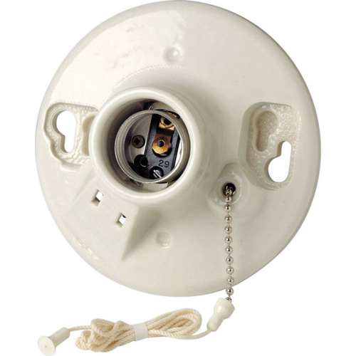Leviton 0971600C Pull Chain Socket w/Outlet Porcelain Incandescent