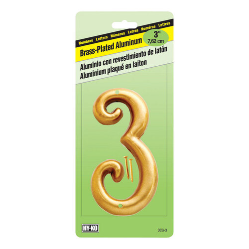 Number 3" Gold Aluminum Nail-On 3 - pack of 10