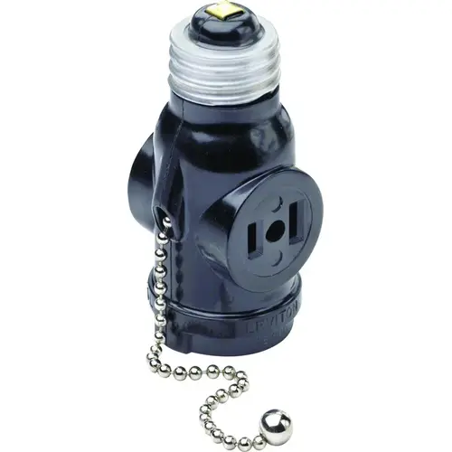 Lampholder w/Outlet & Pull Chain Plastic Medium Base Black - pack of 10