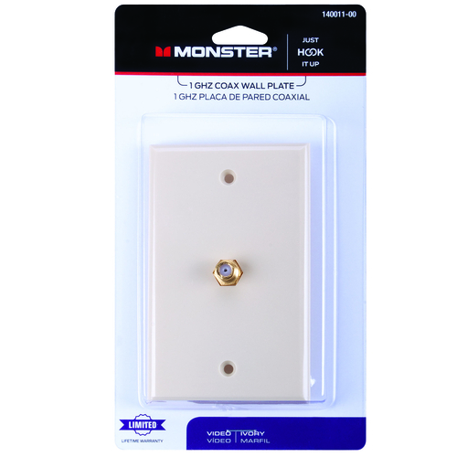 Monster 140011-00-XCP6 Wall Plate Just Hook It Up Ivory 1 gang Plastic Coaxial Ivory - pack of 6