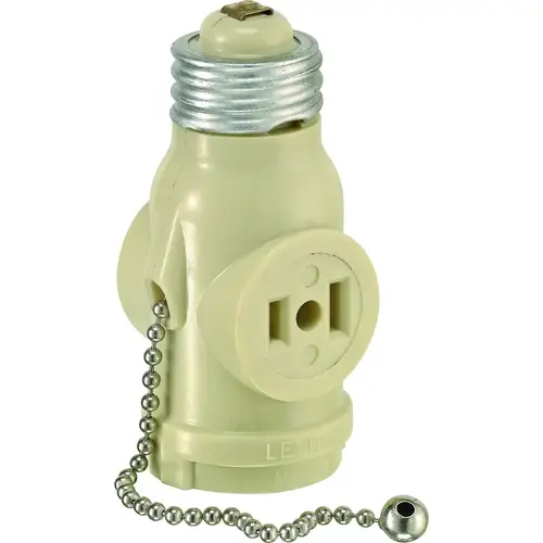 Lampholder w/Outlet & Pull Chain Plastic Medium Base Ivory - pack of 10