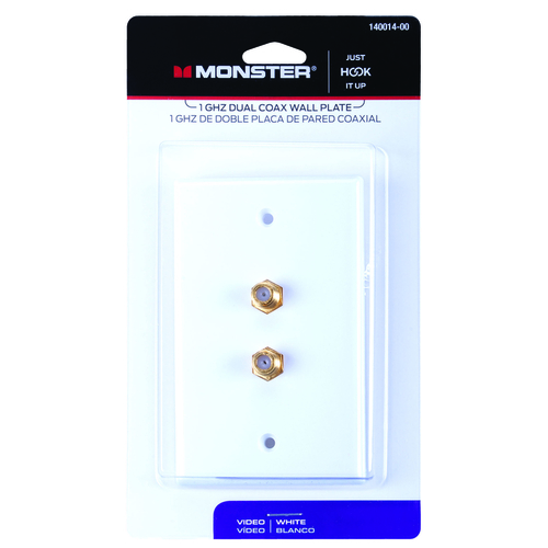 Monster 140014-00 Wall Plate Just Hook It Up White 1 gang Plastic Coaxial White