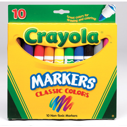 Crayola Long Lasting Non-toxic Markers Broad Line Classic Brilliant Colors  10 ct