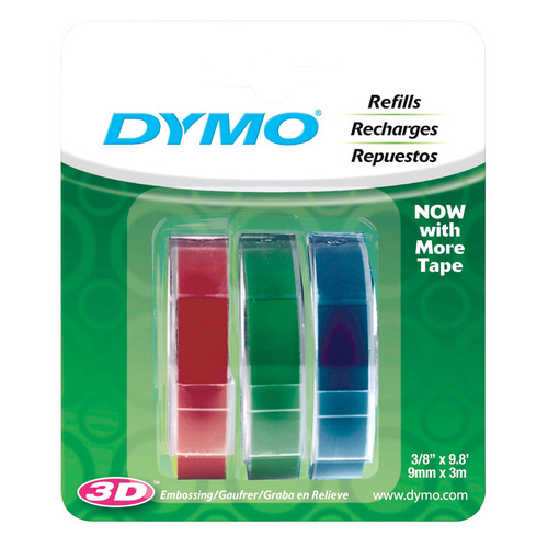 Dymo 1741671 Embossing Label, 9.8 ft L, 3/8 in W - pack of 3