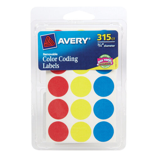 Color Coding Label 0.75" H X 3/4" W Round Assorted Assorted - pack of 6