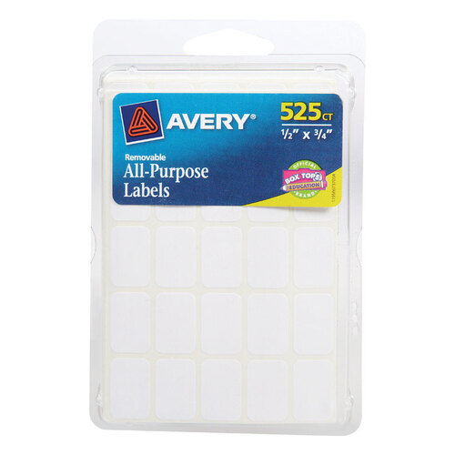 Avery 06107-XCP6 Labels 1/2" H X 3/4" W Rectangular White White - pack of 6
