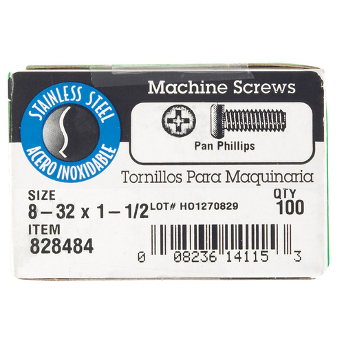 Machine Screws No. 8-32 X 1-1/2" L Phillips Flat Head Stainless Steel