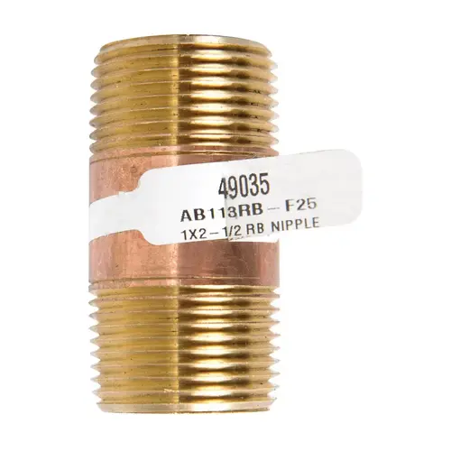 Nipple 1" MPT T Red Brass 2-1/2" L