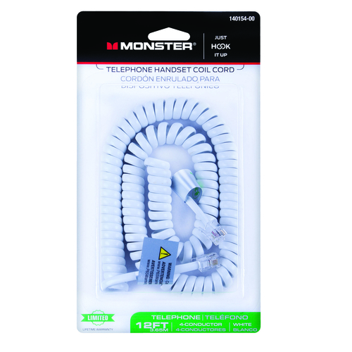 Telephone Handset Coil Cord Just Hook It Up 12 ft. L White White