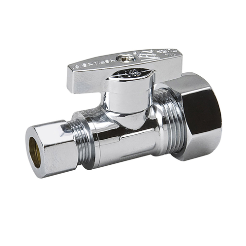 Supply Line Stop Valve, 5/8 x 3/8 in Connection, Compression, 125 psi Pressure, Brass Body Chrome