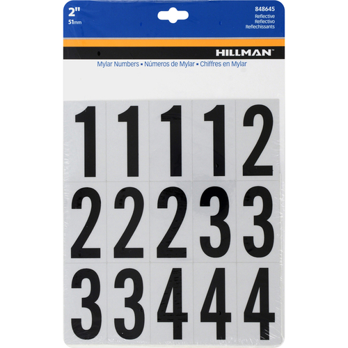 Hillman 848645-XCP6 Number Set 2" Reflective Black Mylar Self-Adhesive 0-9 - pack of 6