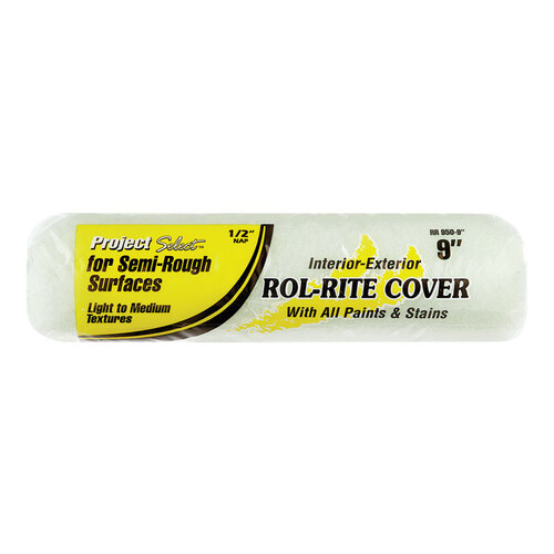 Roller Cover, 1/2 in Thick Nap, 9 in L, Polyester Cover Cream