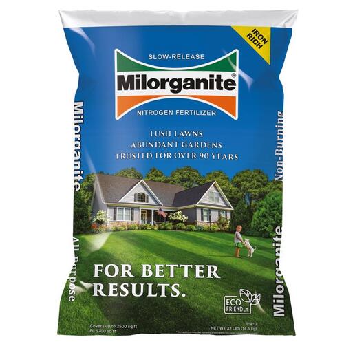 Milorganite 32# Lawn Fertilizer Slow Release Nitrogen For All Grasses 2500 sq ft