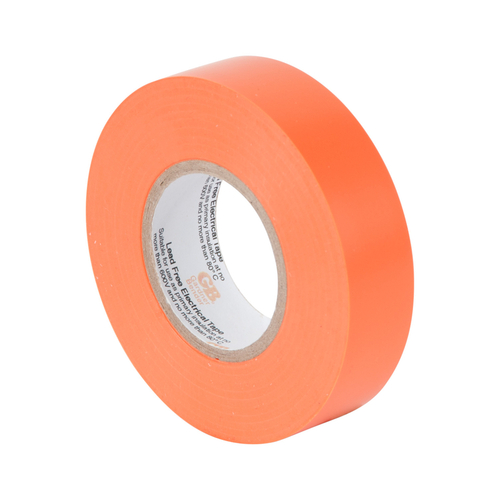 Electrical Tape, 66 ft L, 3/4 in W, PVC Backing, Orange