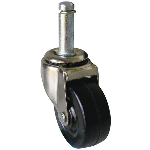 Swivel Caster, 2 in Dia Wheel, 7/8 in W Wheel, Rubber Wheel, 80 lb Black/Silver