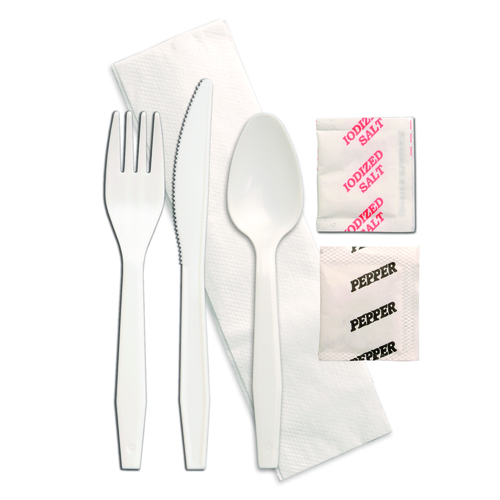 D & W FINE PACK P2503PCSPKIT FORK KNIFE SPOON KIT SALT & PEPPER 1 PLY NAPKIN