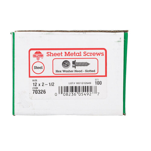 Sheet Metal Screws No. 12 X 2-1/2" L Slotted Hex Washer Head Zinc-Plated