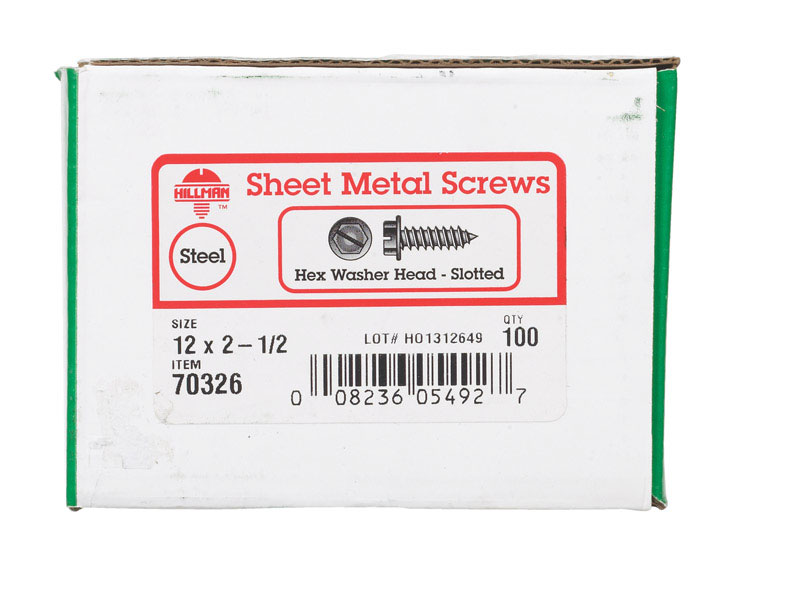 Hillman 12-Inch X 2-1/2-Inch Sheet Metal Screws - 100-Pack Hex Washer Head Zinc Plated