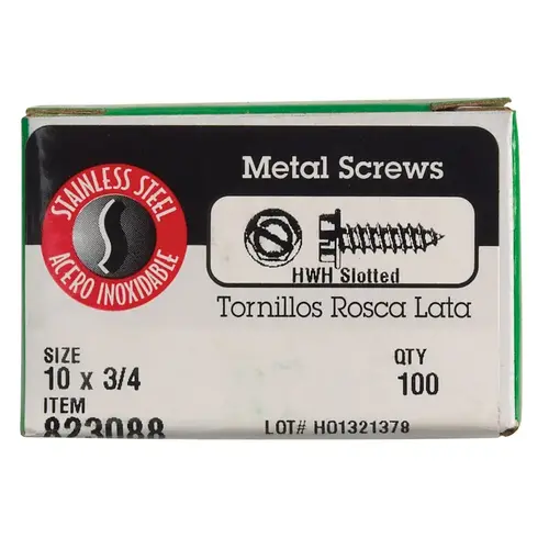 Sheet Metal Screws No. 10 X 3/4" L Slotted Hex Washer Head Silver