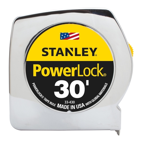 Stanley 21466 Tape Measure PowerLock 30 ft. L X 1" W Chrome