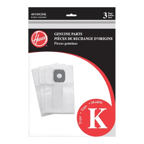 HOOVER 4010028K Type K Standard Vacuum Bag - pack of 3