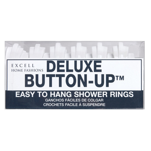 Shower Curtain Rings Deluxe Button-Up White Plastic White