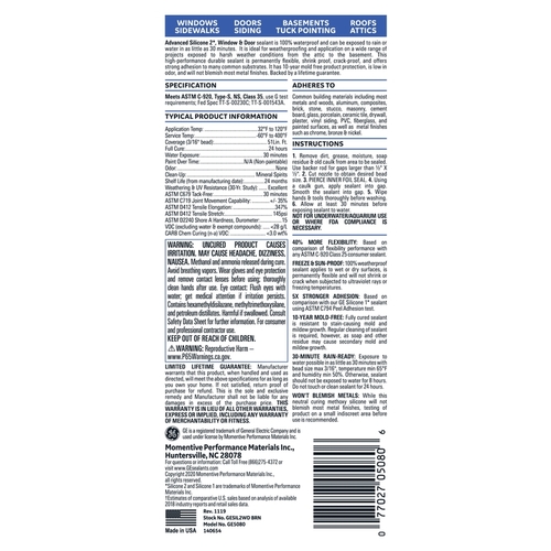 GE GE5080 Caulk Sealant Advanced Brown Silicone 2 Window and Door 10.1